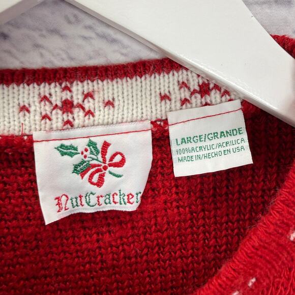 Vintage NutCracker Christmas Sweater Size L Red Blue Santa Claus Candy Cane - Picture 3 of 6